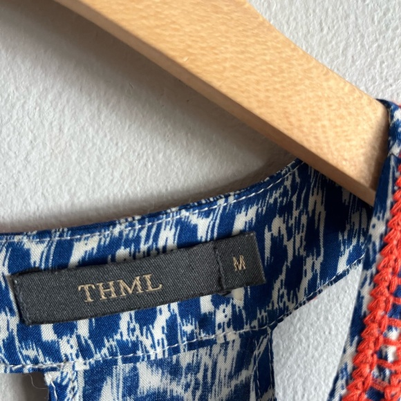 THML Blue Red Embroidered Boho Maxi Dress M Ikat Print Sleeveless Summer - Picture 3 of 7
